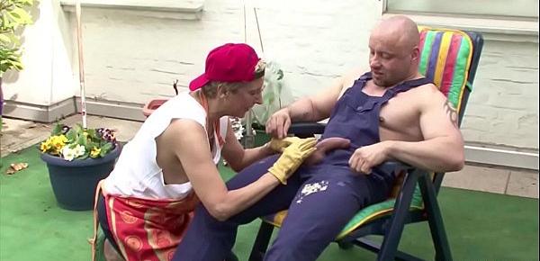  Swiss Granny Seduce German Young Boy to Fuck in the Garden
